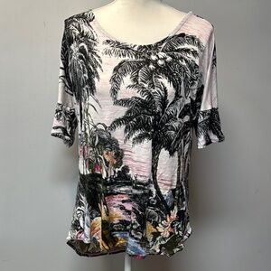 Christopher & Banks Tropical Graphic Blouse Soft Short Sleeve Beach High Low